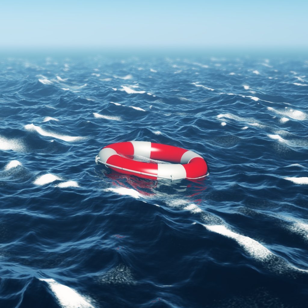 lifebuoy afloat on choppy sea