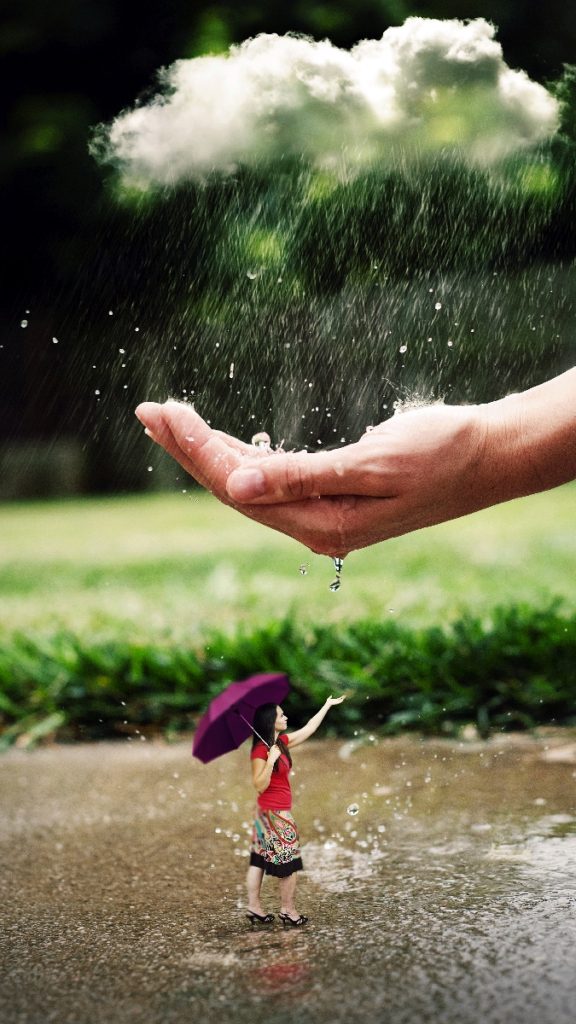 woman being sheltered from the rain