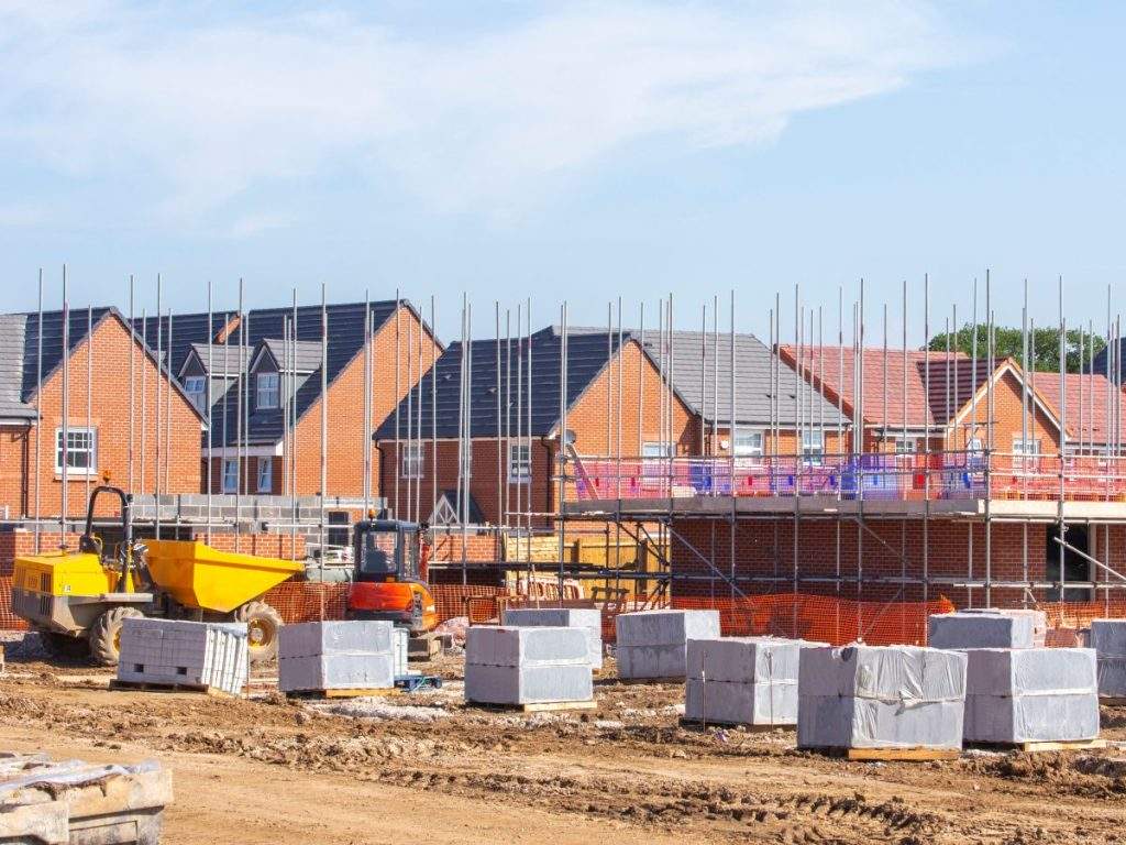 New build houses building construction site, Cheshire, England,